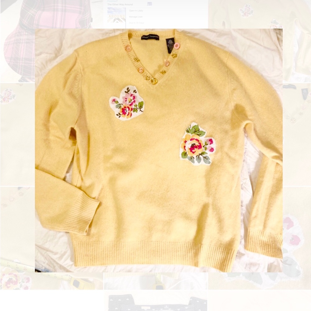 Vintage UPCYCLED yellow wool v neck sweater size LARGE